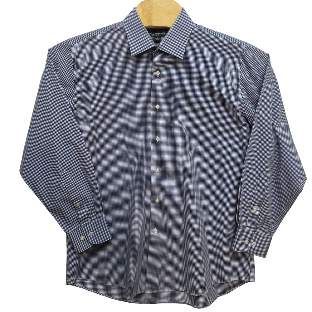 Bill Robinson Mens Blue White Gingham Check Long Sleeve Button Down Shirt L 16.5
